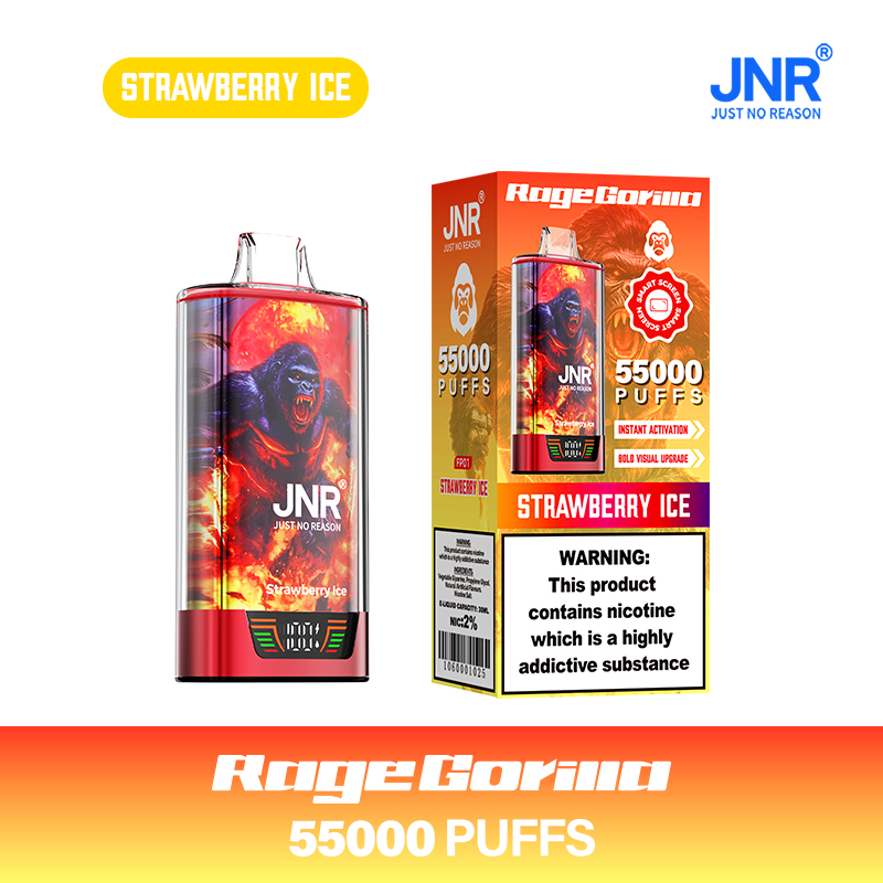 JNR RageGorilla 55000 Puffs Strawberry Ice Disposable Vape (42ml, Dual Mesh, Smart Display)