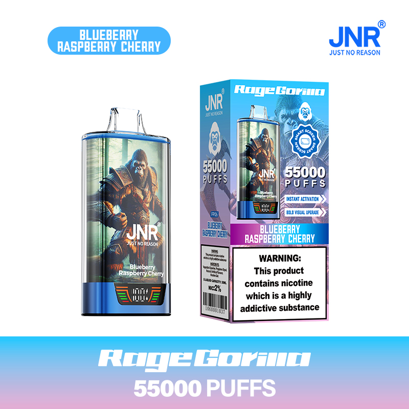JNR RageGorilla 55000 Puffs Blueberry Raspberry Cherry Disposable Vape (42ml, 950mAh, Dual Mesh, Type‑C)