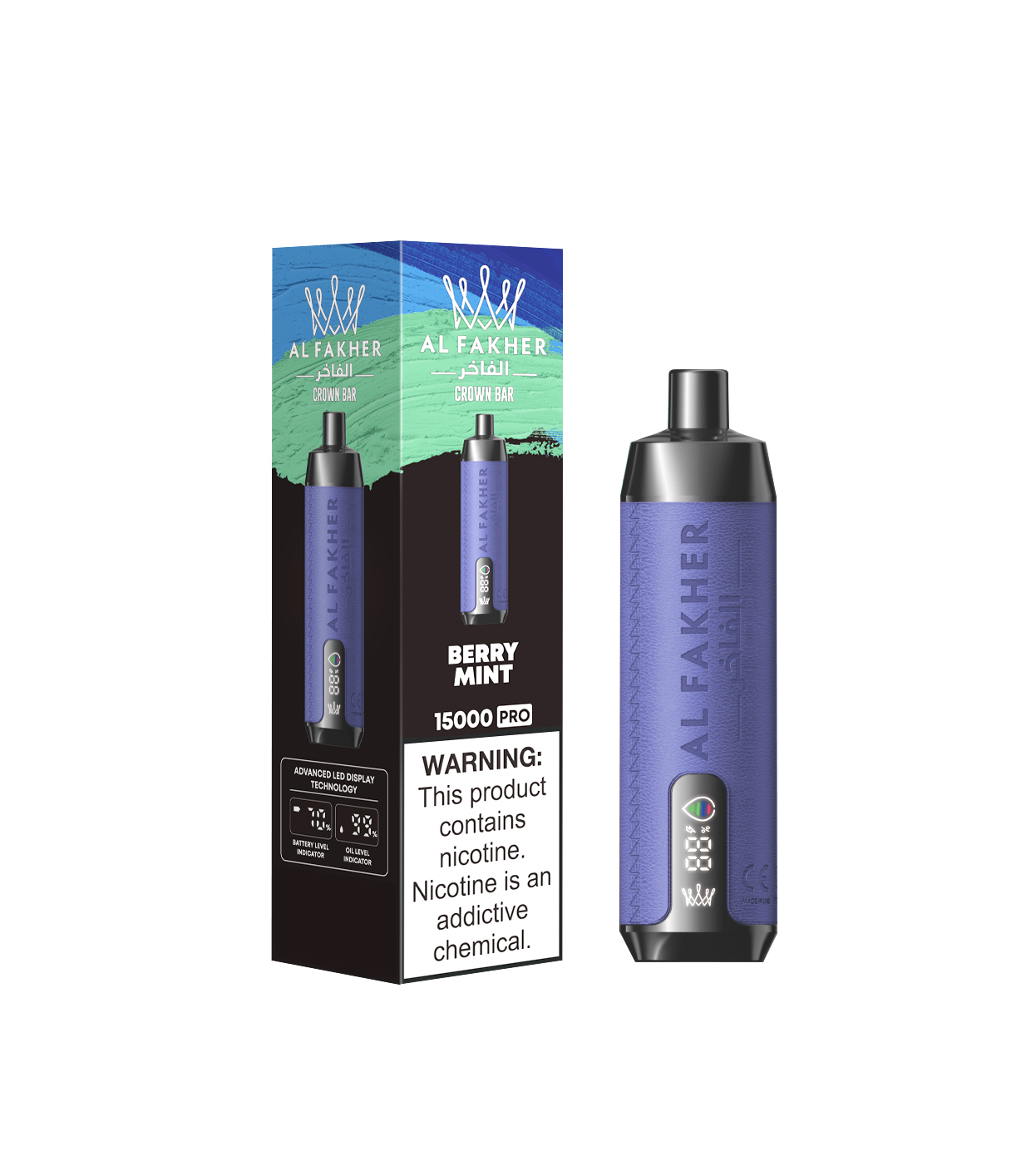 AL FAKHER CROWN BAR 15K Puffs Berry Mint Disposable Vape – 20ml, 850mAh, LED Display, Mesh Coil
