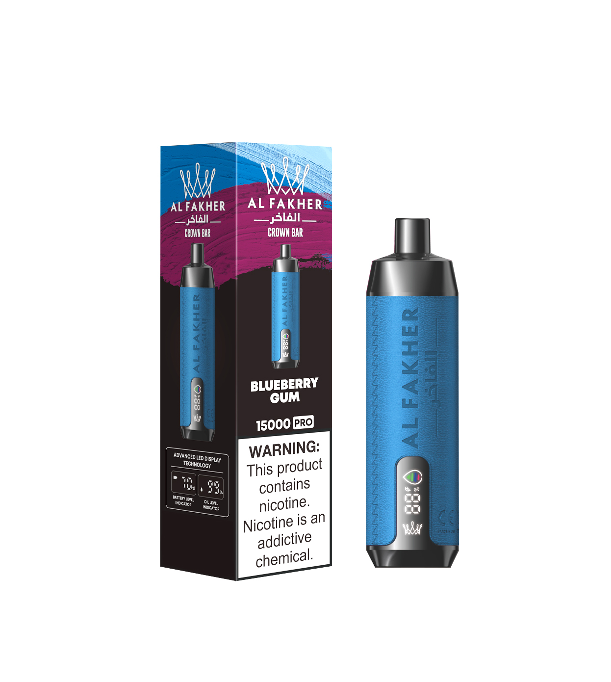 AL FAKHER Crown Bar 15000 Puffs Blueberry Gum – 20ml Rechargeable Disposable Vape (850mAh, Mesh Coil)