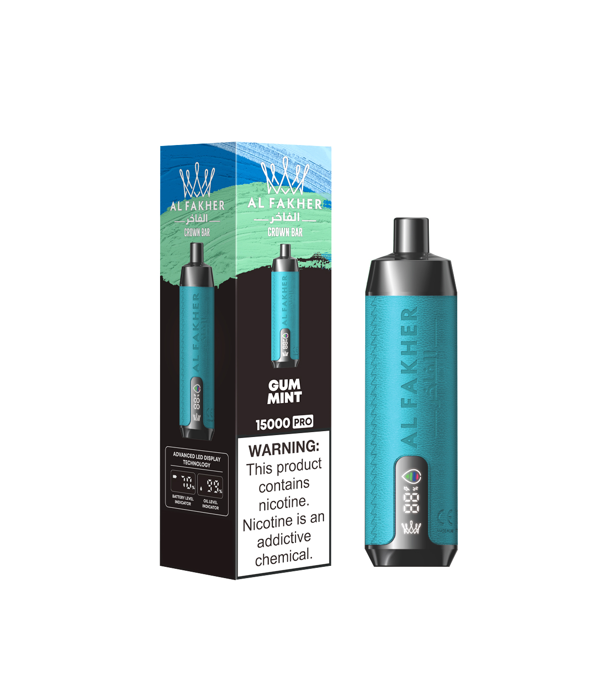 AL FAKHER Crown Bar 15K Puffs Gum Mint – 20ml Rechargeable Disposable Vape (850mAh, Type‑C, Display)