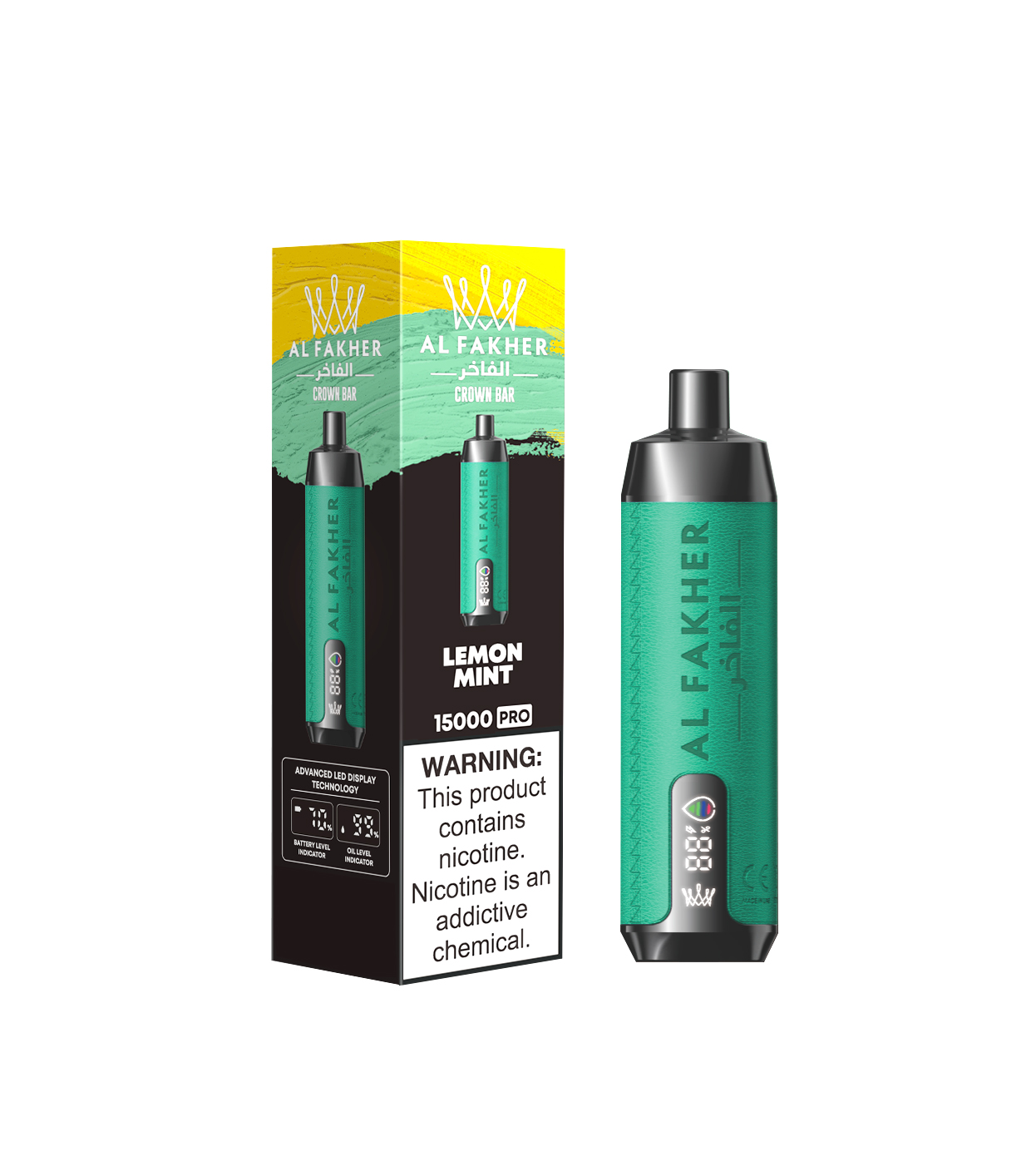 AL FAKHER Crown Bar 15K Puffs Lemon Mint Disposable Vape (20ml, Rechargeable, LED Display)