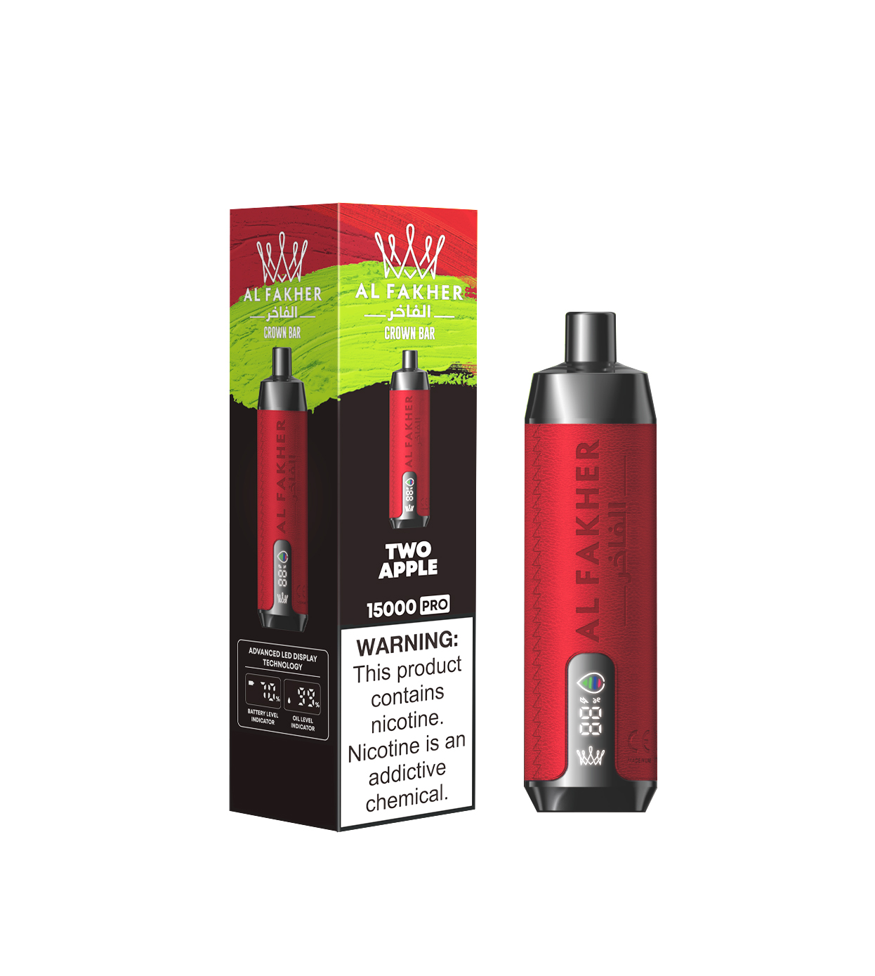 AL FAKHER Crown Bar 15K Puffs Two Apple Disposable Vape (20ml, 850mAh, Mesh Coil, Display)