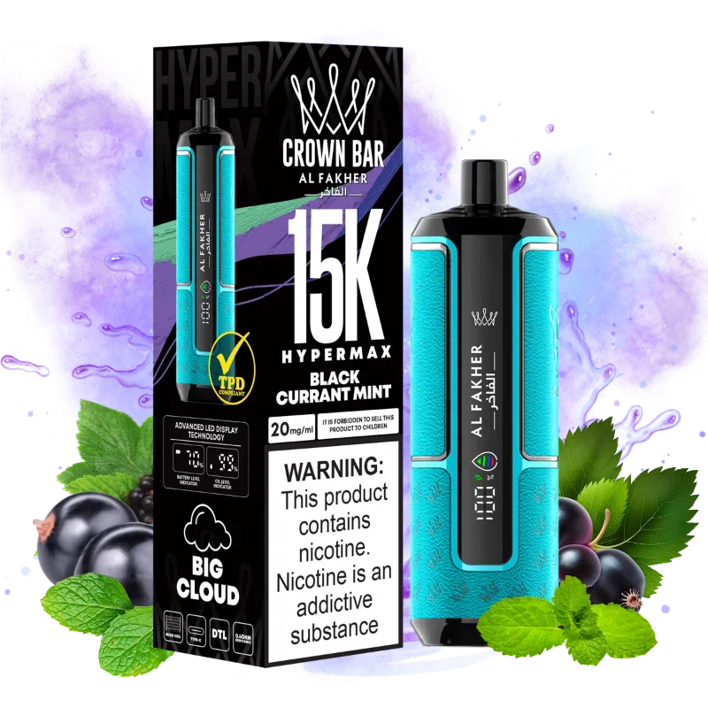 AL FAKHER Hypermax 15000 Puffs Black Currant Mint – 30ml, 5% Nicotine, Rechargeable Type‑C