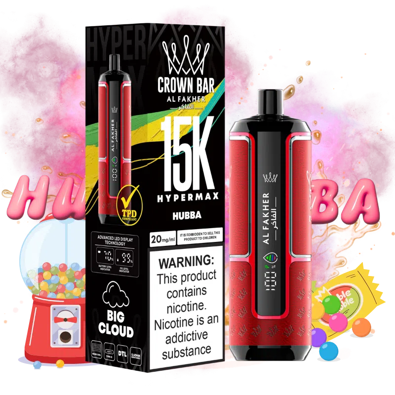 AL FAKHER Hypermax 15000 Puffs Hubba – Bubblegum Fruit Disposable Vape, 5% Nicotine, 30ml, Rechargeable Type‑C