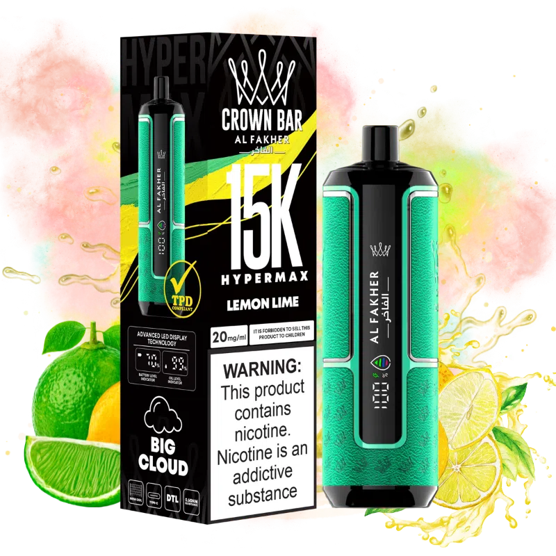 AL FAKHER Hypermax Lemon Lime 15000 Puffs Rechargeable Disposable Vape (30ml, 5% Nicotine, Smart Display)