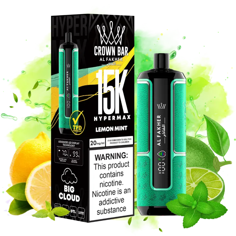 AL FAKHER Hypermax 15000 Puffs Lemon Mint Disposable Vape (30ml, 5% Nicotine, Rechargeable Type-C)