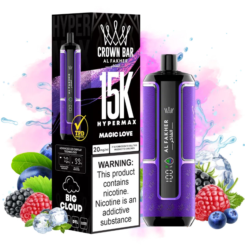 AL FAKHER Hypermax Magic Love 15000 Puffs – 30ml 5% Nicotine Rechargeable Disposable Vape (Type‑C, Smart Display, Mesh Coil)