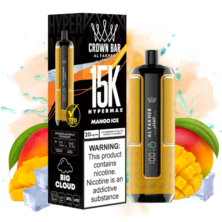 AL FAKHER Hypermax 15000 Puffs Mango Ice | Rechargeable Disposable Vape, 30ml 5% Nicotine, Smart Display