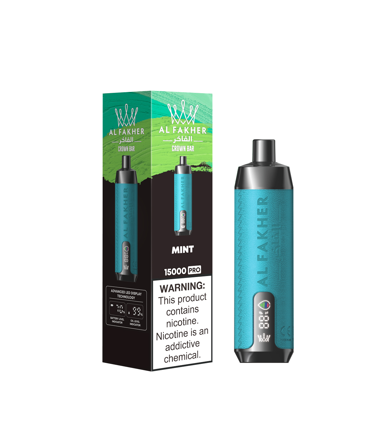 AL FAKHER Crown Bar 15K Puffs Mint Disposable Vape (20ml, 850mAh, Type‑C, Display)