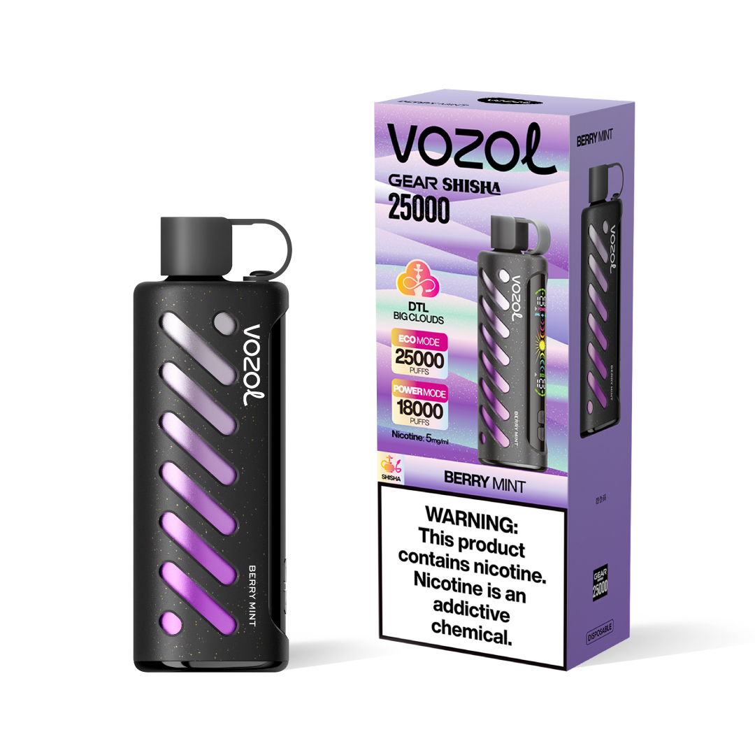 Vozol Gear Shisha 25K Puffs Berry Mint Disposable Vape (24ml, 5% Nicotine, Smart Display)