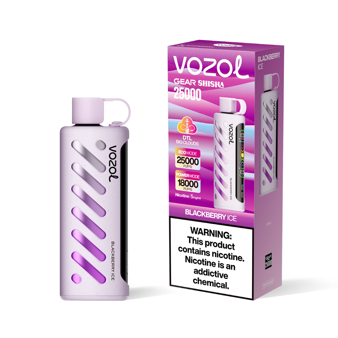 Vozol Gear Shisha 25K Puffs Blackberry Ice Disposable Vape (24ml, 5% Nicotine) – Smart Display, Dual Mesh Coil
