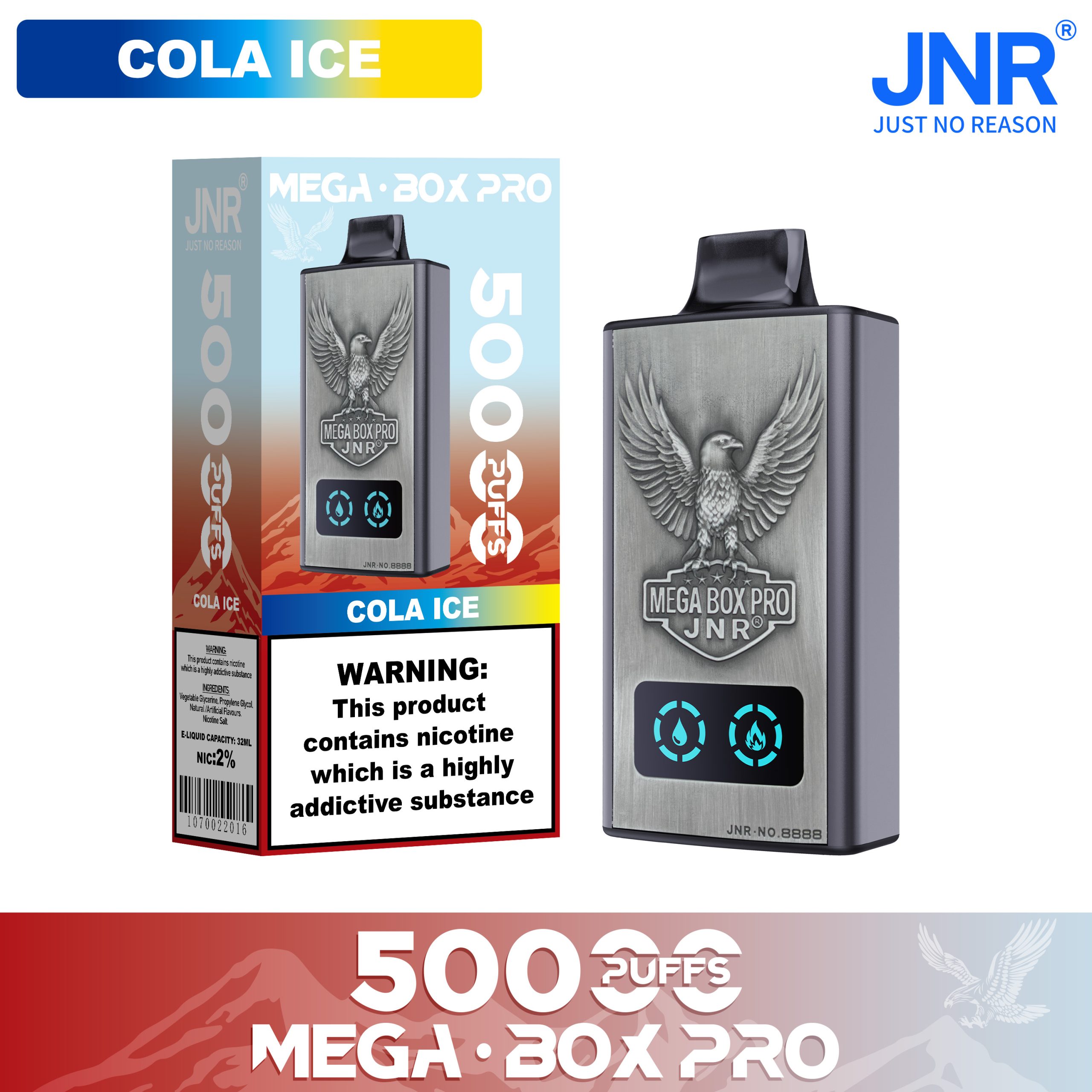 JNR Mega Box Pro Cola Ice 50000 Puffs (32ml, 850mAh, Dual Mesh, USB-C) | 0%/2%/5%