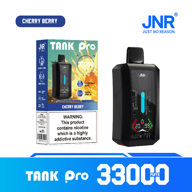 JNR TANK PRO Cherry Berry Disposable Vape – 33000 Puffs, 28ml, Dual Mesh, LED Display, Type‑C