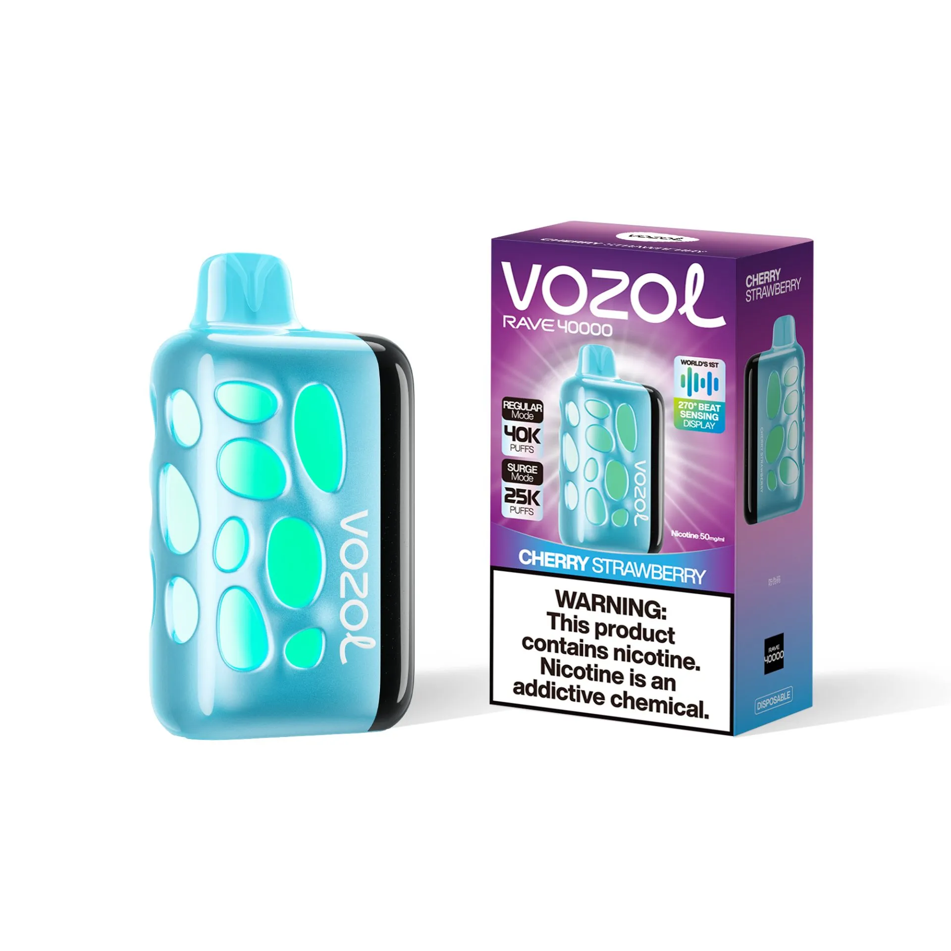Vozol Rave 40000 Puffs Cherry Strawberry Disposable Vape | 5% Nicotine | Touchscreen, RGB, 1000mAh, USB-C