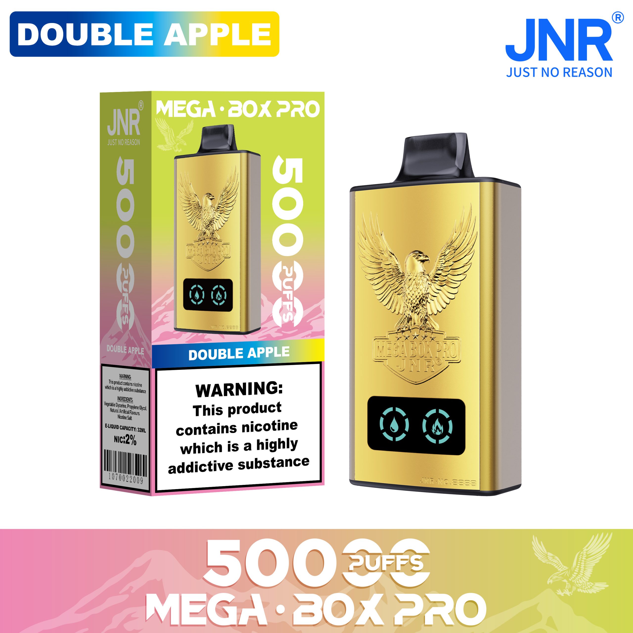 JNR Mega Box Pro Double Apple 50000 Puffs Disposable Vape (32ml, Type‑C, Display)