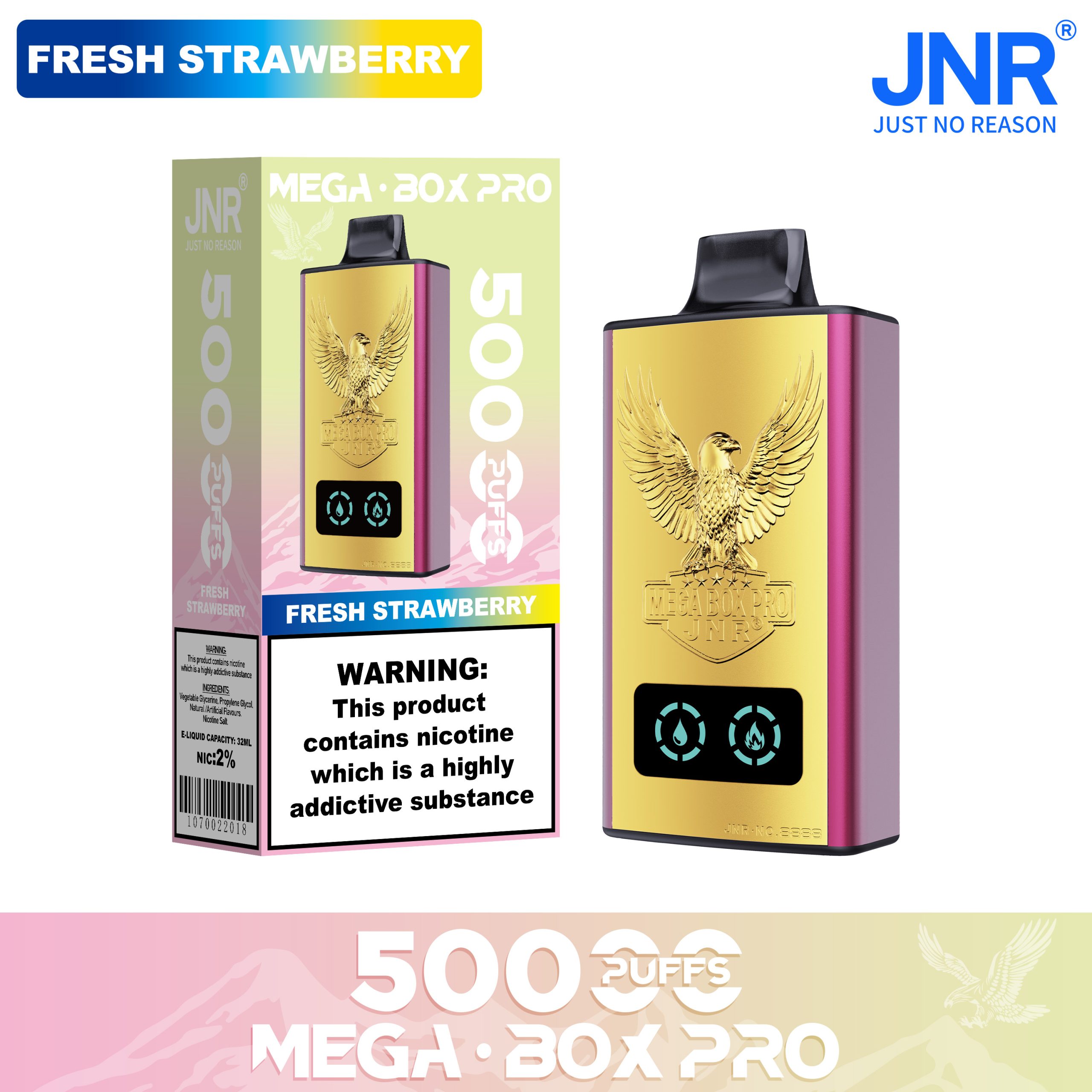 JNR Mega Box Pro 50000 Puffs Fresh Strawberry (32ml, 850mAh, Type‑C, Dual Mesh) – Disposable Vape