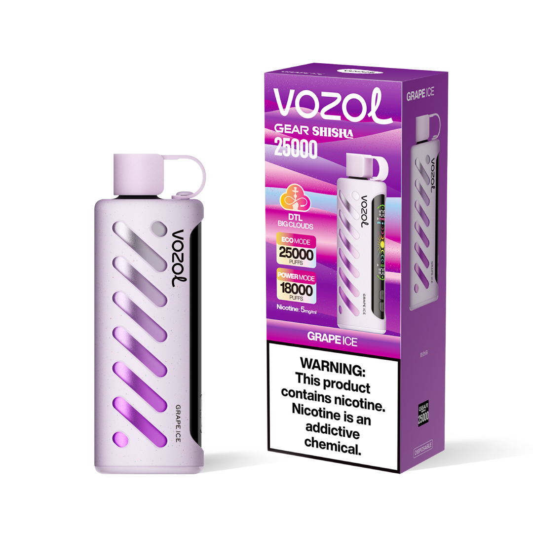 Vozol Gear Shisha 25K Puffs Grape Ice – 24ml Rechargeable Disposable Vape (5% Nicotine)