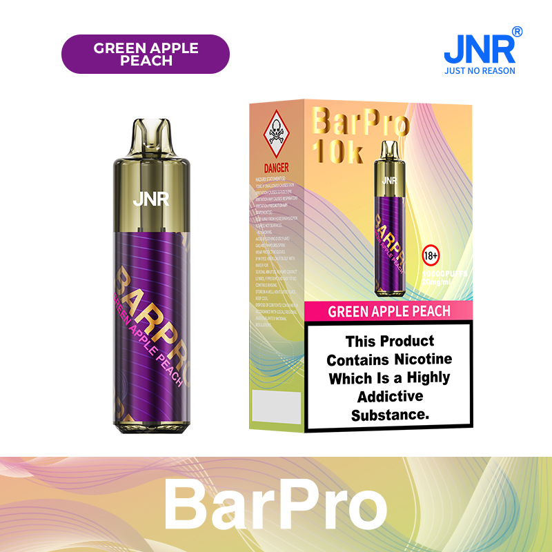 JNR BarPro 10000 Puffs Green Apple Peach (12ml, Rechargeable, Mesh Coil)