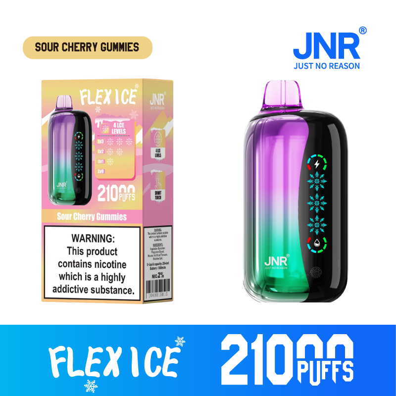 JNR FLEX ICE 21000 Puffs Sour Cherry Gummy Disposable Vape – Adjustable Ice Control, Dual Mesh, 26ml