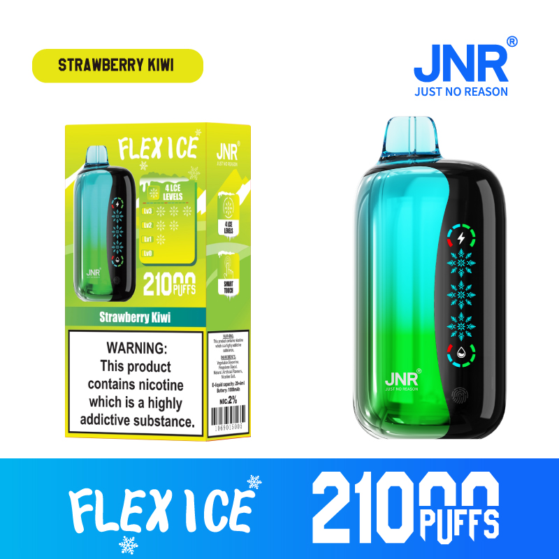 JNR FLEX ICE 21000 Puffs Strawberry Kiwi Disposable Vape – Adjustable Ice Control Touchscreen, Dual Mesh, 26ml, 1000mAh USB‑C