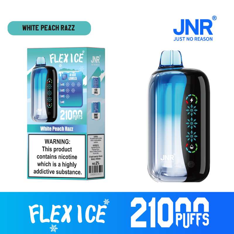 JNR FLEX ICE 21000 Puffs White Peach Razz Disposable Vape | Adjustable Ice Control Touchscreen, Dual Mesh, 26ml, 1000mAh Type‑C