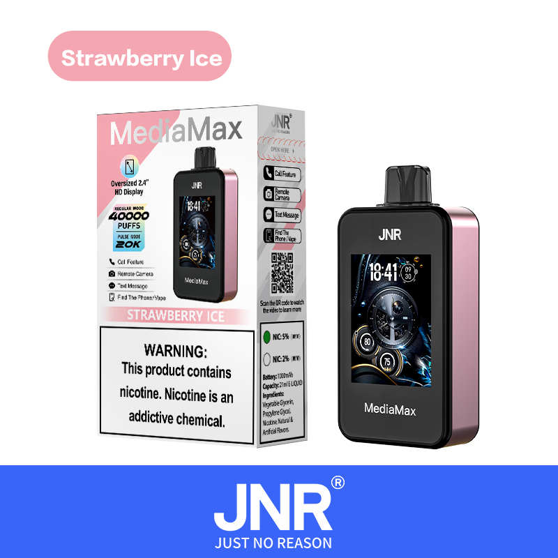 JNR Media Max 40000 Puffs Strawberry Ice Smart Disposable Vape | 2.4" HD Display, 21ml, 1000mAh, Adjustable Airflow