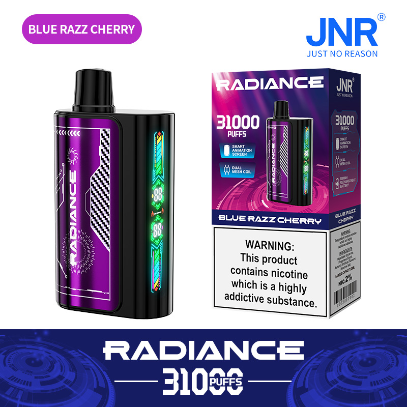 JNR Radiance 31000 Puffs Disposable Vape (Rechargeable) – Blue Razz Cherry, 28ml, Dual Mesh, Smart Display