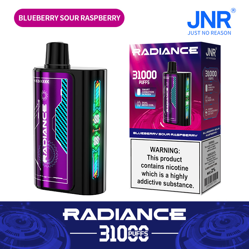 JNR Radiance 31000 Puffs Disposable Vape (Rechargeable) – Blueberry Sour Raspberry, 28ml, Dual Mesh, LED Display