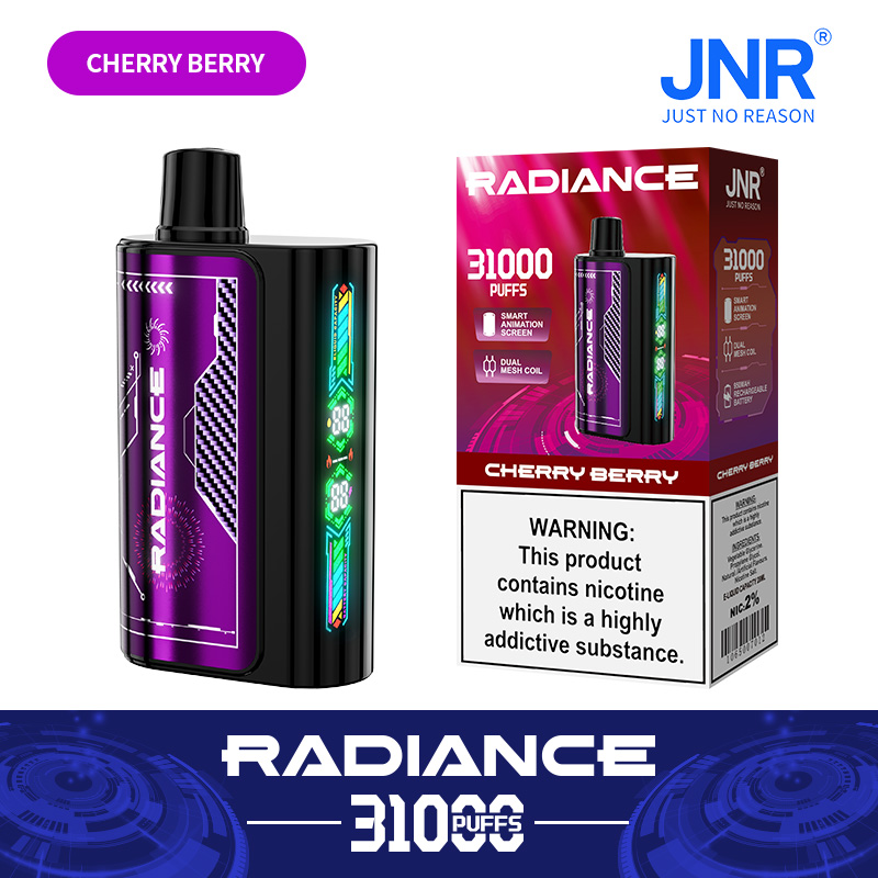 JNR Radiance 31000 Puffs Disposable Vape (Cherry Berry) – Dual Mesh, 28ml, LED Display, Type‑C Rechargeable
