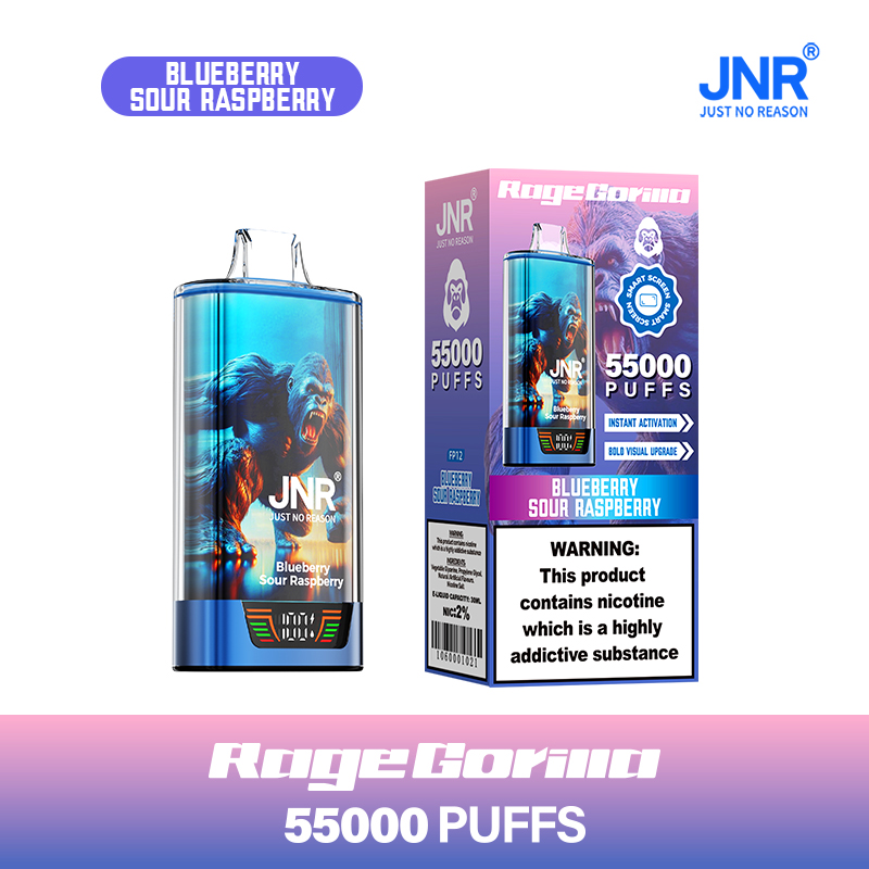 JNR RageGorilla 55000 Puffs Blueberry Sour Raspberry Disposable Vape (42ml, Dual Mesh, Smart Display, Type‑C)