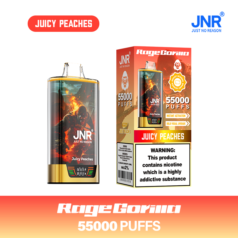 JNR RageGorilla 55000 Puffs Juicy Peaches | Dual Mesh, Smart Display, Type‑C Rechargeable
