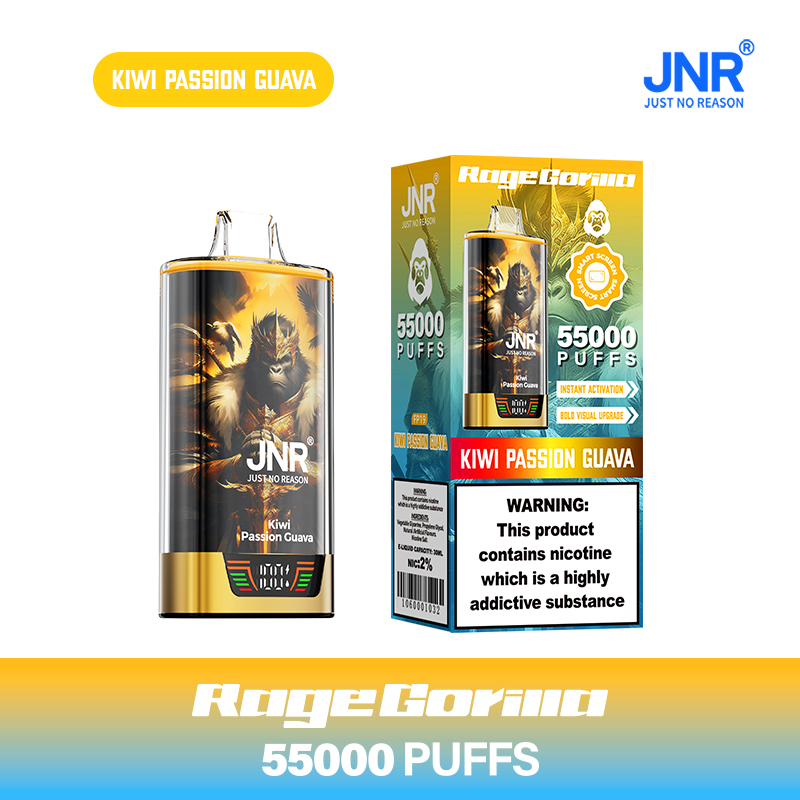 Kiwi Passion Guava JNR RageGorilla 55000 Puffs Disposable Vape (42ml, Dual Mesh, Smart Display, 950mAh, Type‑C)