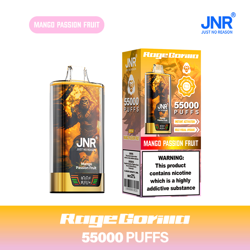 JNR RageGorilla 55000 Puffs Mango Passion Fruit Disposable Vape | Dual Mesh, 42ml, 950mAh, Smart Display