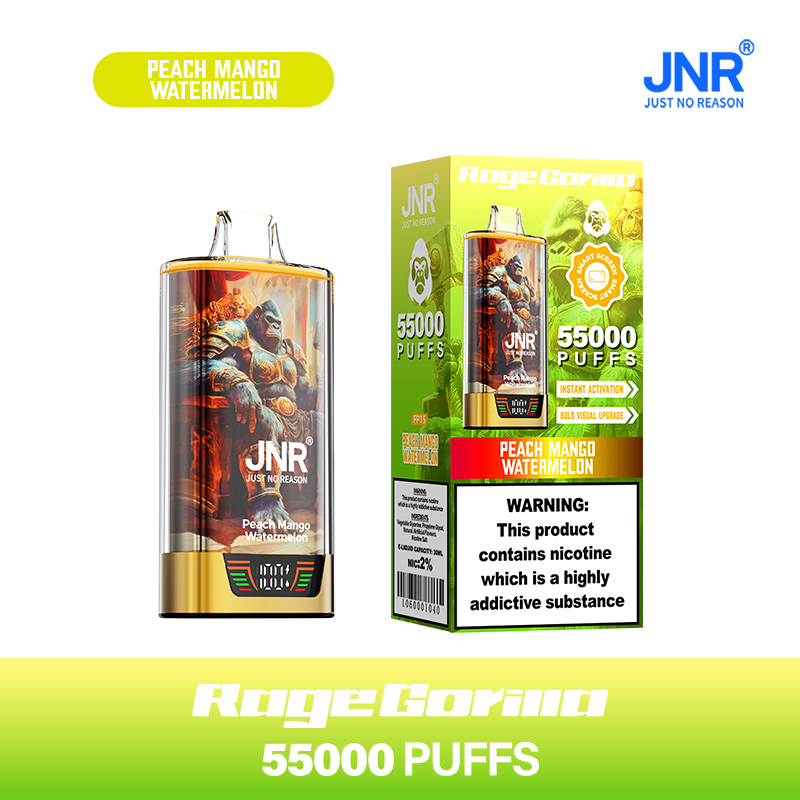 JNR RageGorilla 55000 Puffs Peach Mango Watermelon – Dual Mesh, Smart Display, Type‑C Rechargeable