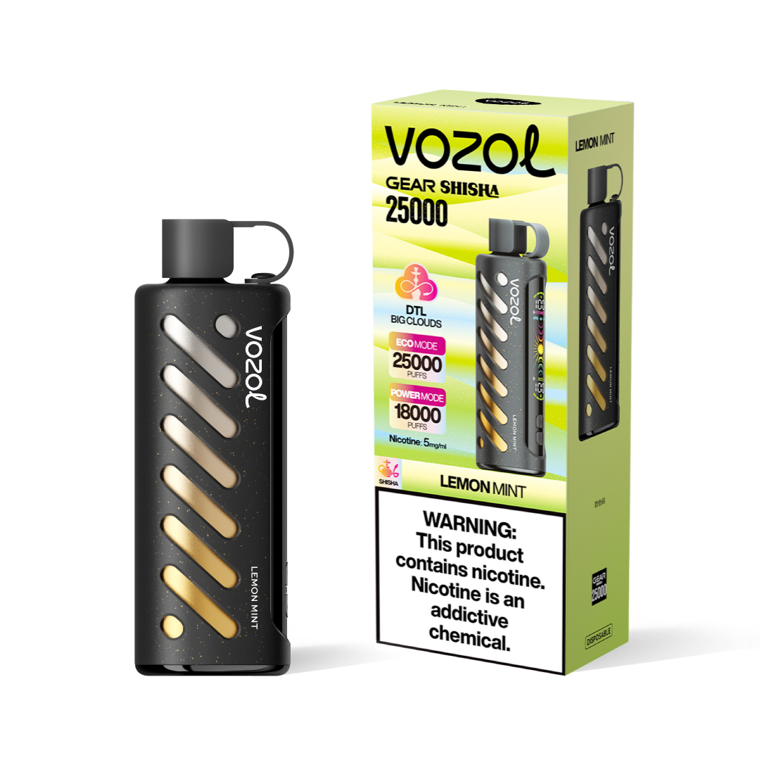 Vozol Gear Shisha 25K Puffs Lemon Mint Disposable Vape (24ml, 5% Nicotine) | Smart Display + Type‑C Rechargeable