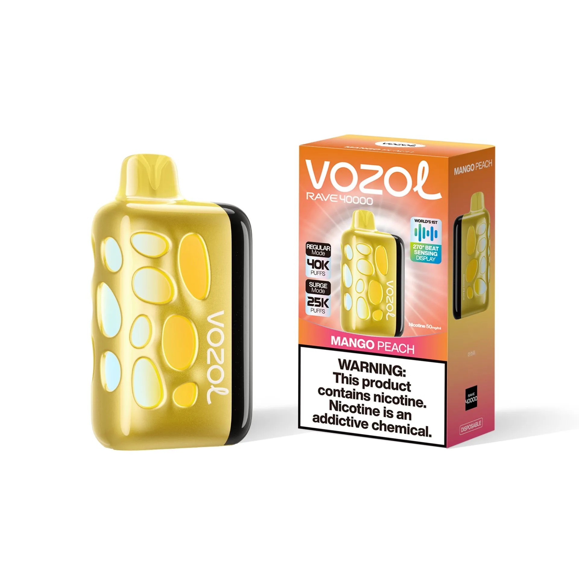Vozol Rave 40000 Puffs Mango Peach Disposable Vape (5% Nicotine) | Touchscreen, Dual Mesh, RGB, Type‑C