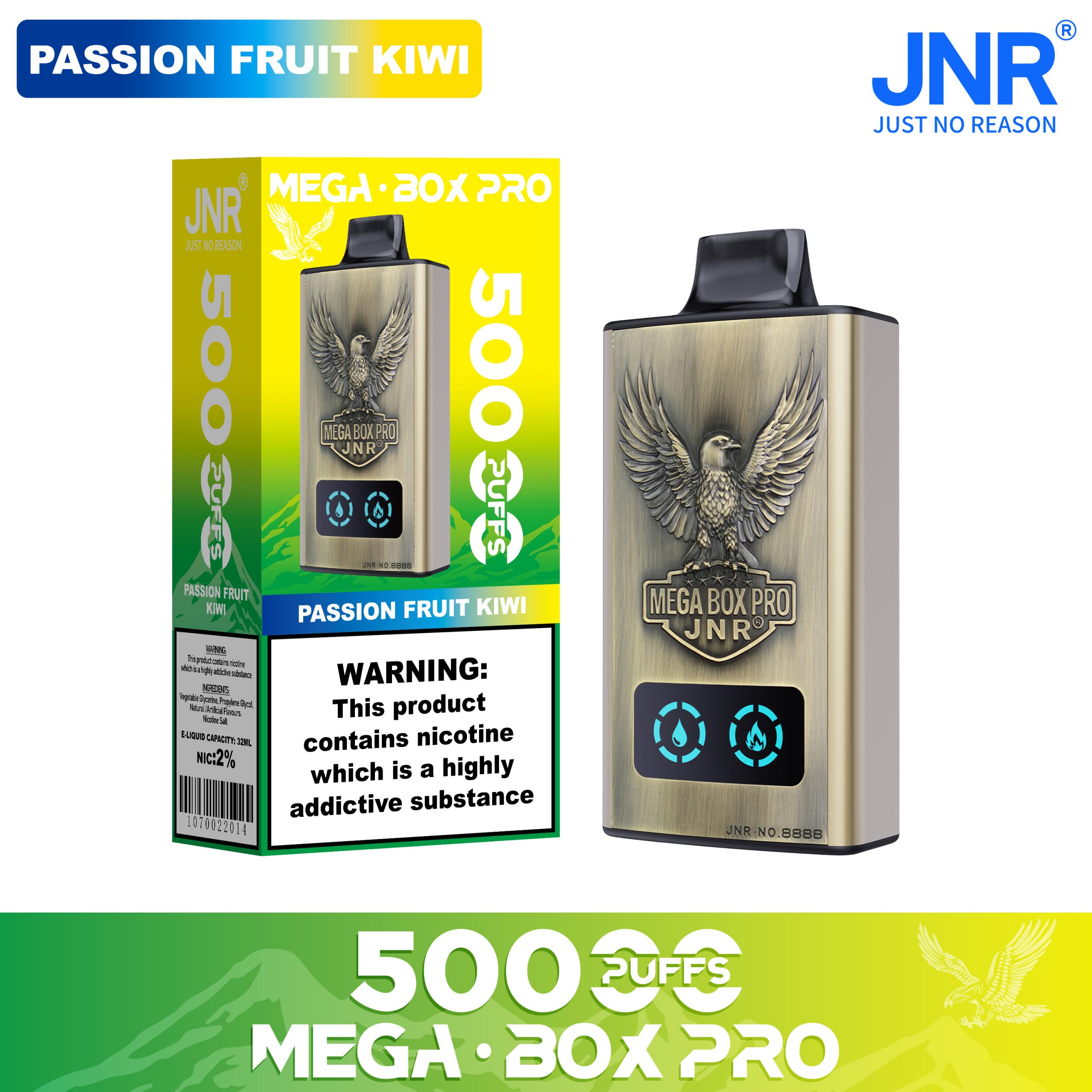 JNR Mega Box Pro 50000 Puffs Passion Fruit Kiwi (32ml, Display, Type‑C, 850mAh)