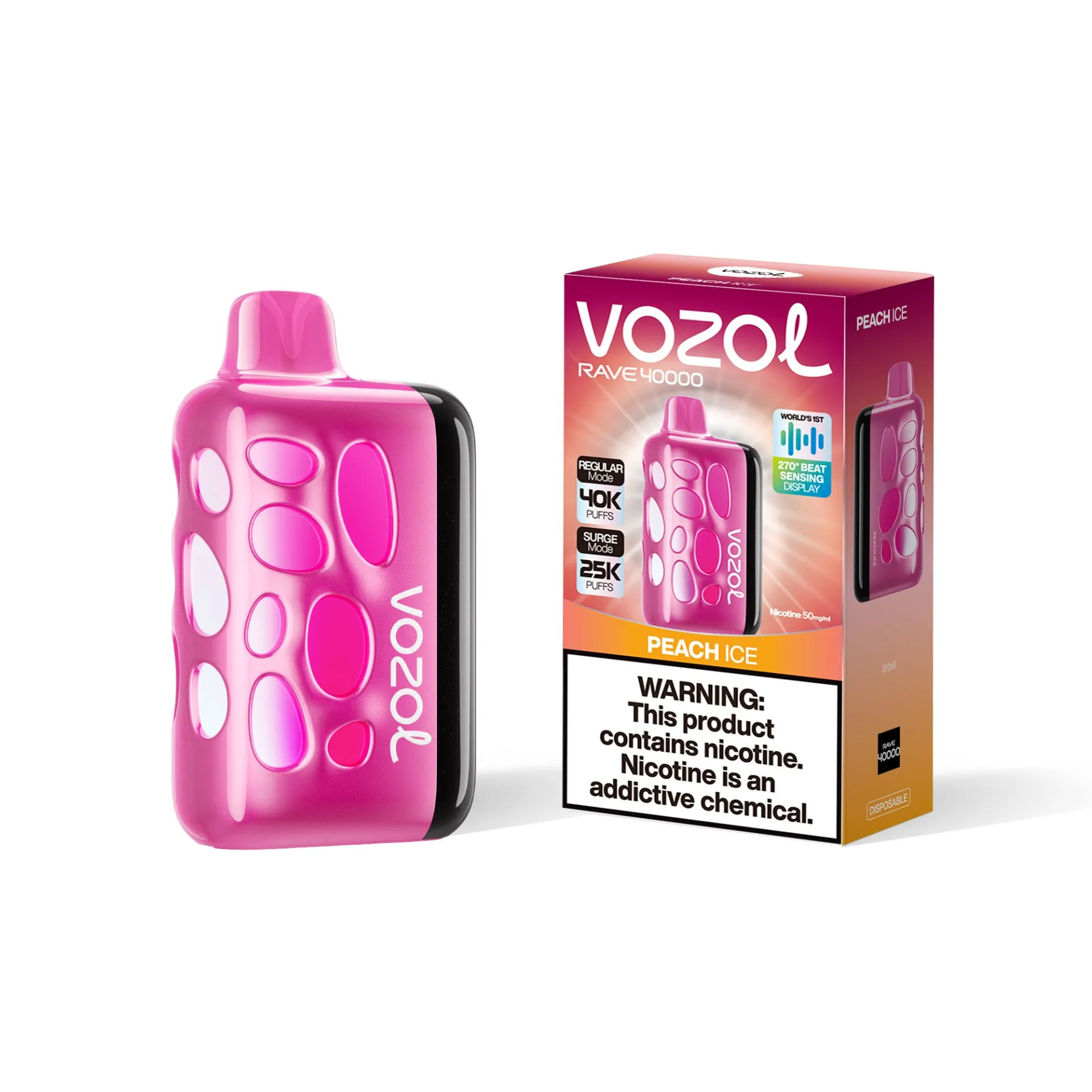 Vozol Rave 40000 Puffs Peach Ice Disposable Vape (5% Nic) – Touchscreen, Adjustable Airflow, Dual Mesh, Type‑C Rechargeable