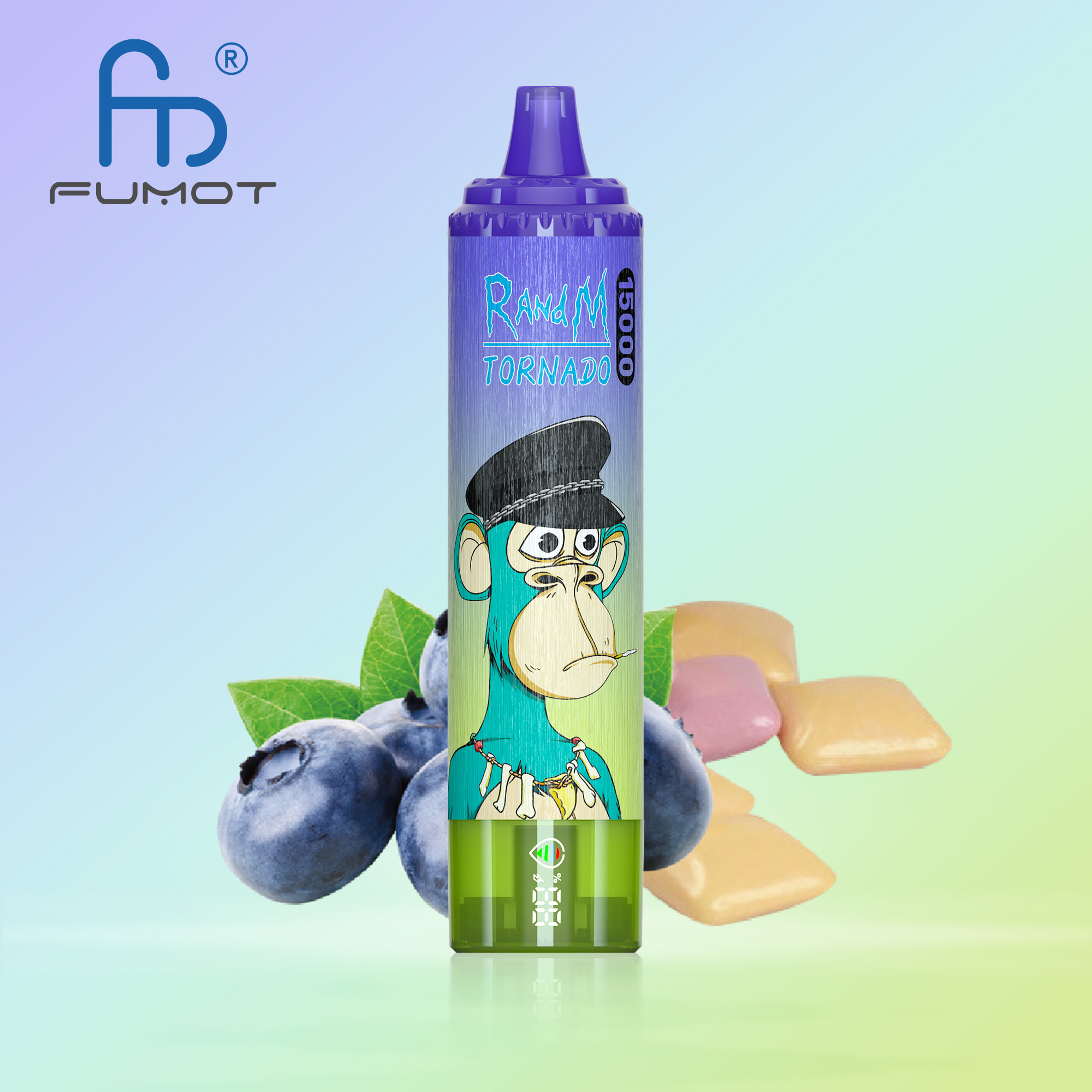 RandM Tornado 15000 Puffs Blueberry Bubblegum Disposable Vape (25ml, 850mAh, Mesh Coil, Adjustable Airflow)