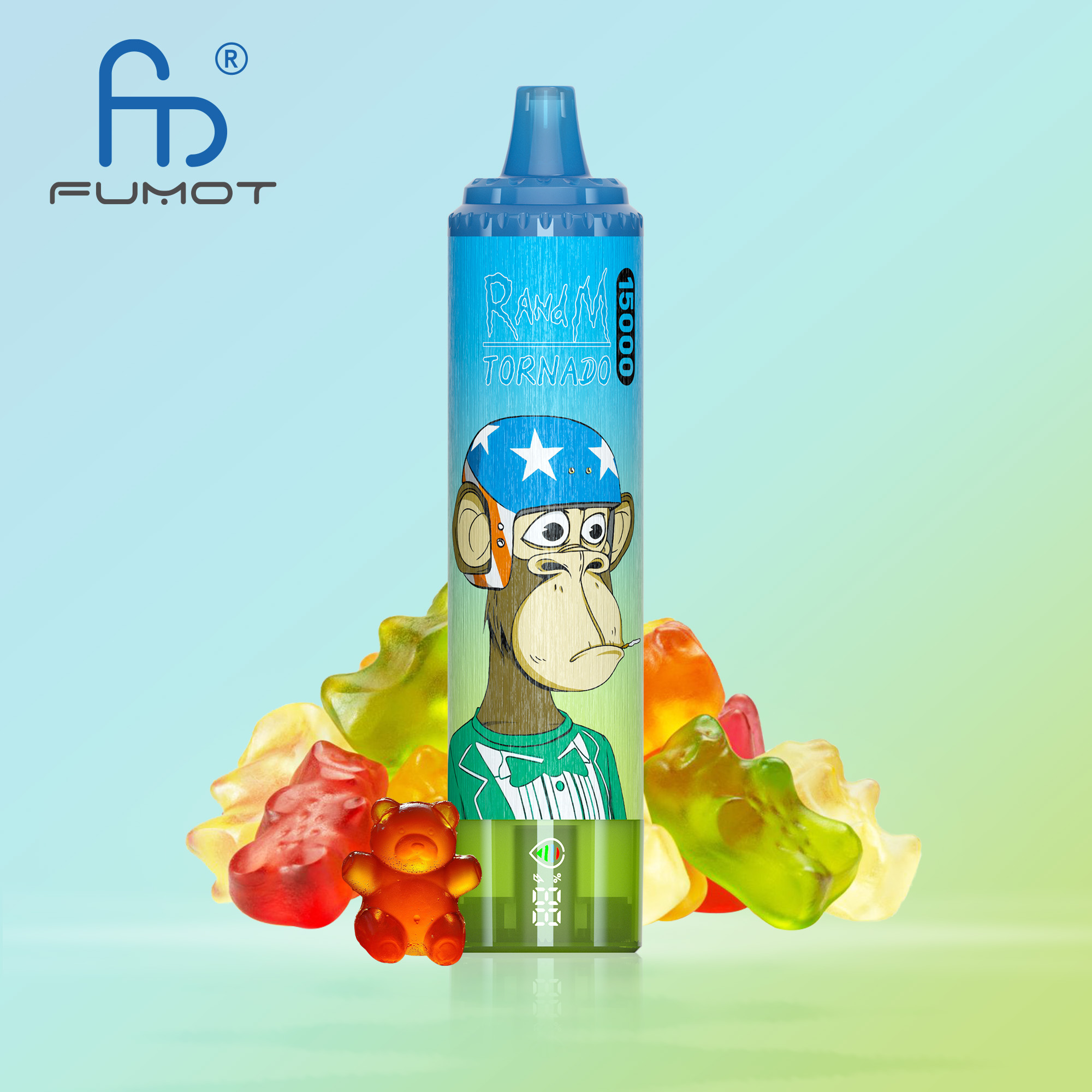 RandM Tornado 15000 Puffs Gummy Bear Disposable Vape (25ml, 850mAh, Adjustable Airflow, Display)