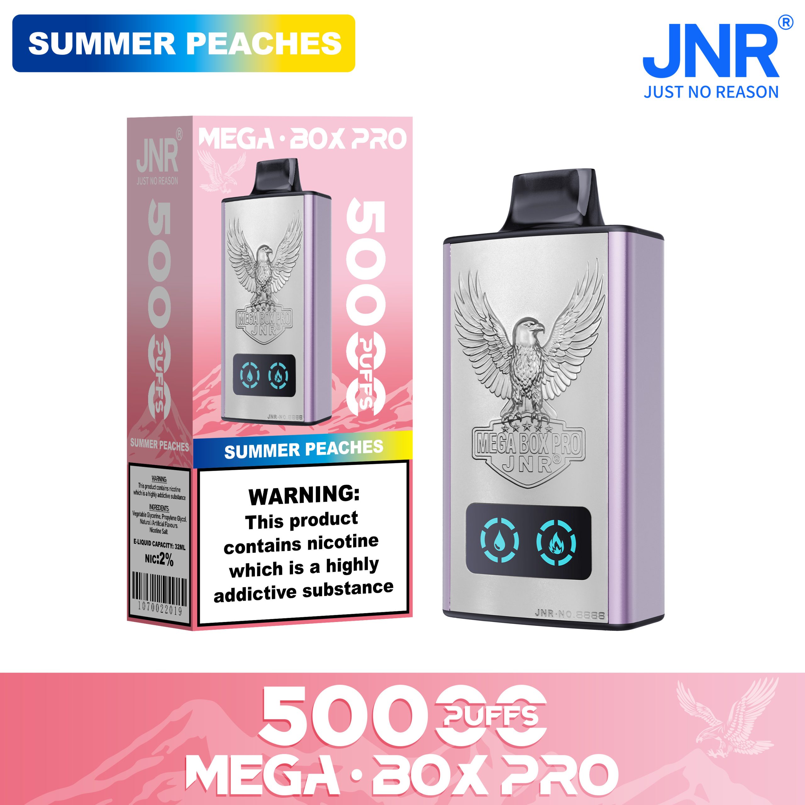 JNR Mega Box Pro 50000 Puffs Summer Peach (32ml) – Rechargeable Disposable Vape with Display