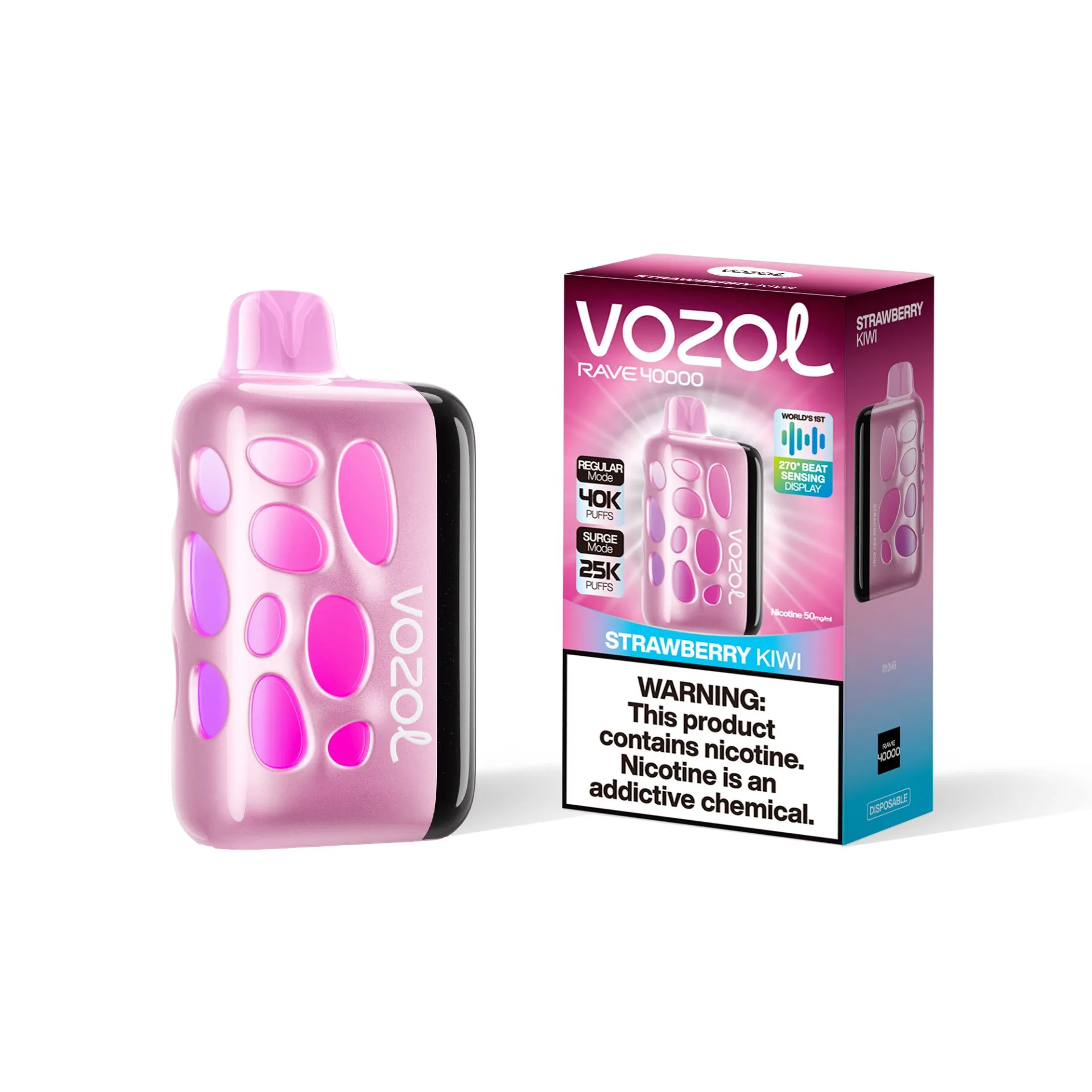 Vozol Rave 40000 Puffs Strawberry Kiwi (5% Nic) – Dual Mesh, Adjustable Airflow, 270° Display, USB-C Rechargeable