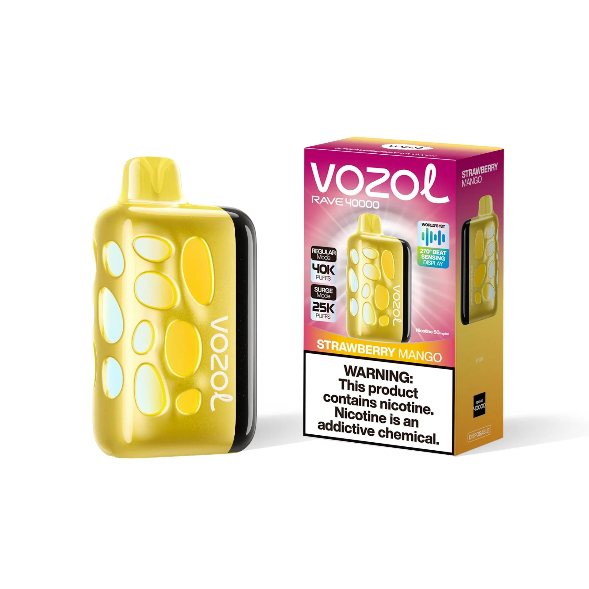 Vozol Rave 40000 Puffs Strawberry Mango Disposable Vape (5% Nic) – RGB Light, Touch Display, Adjustable Airflow