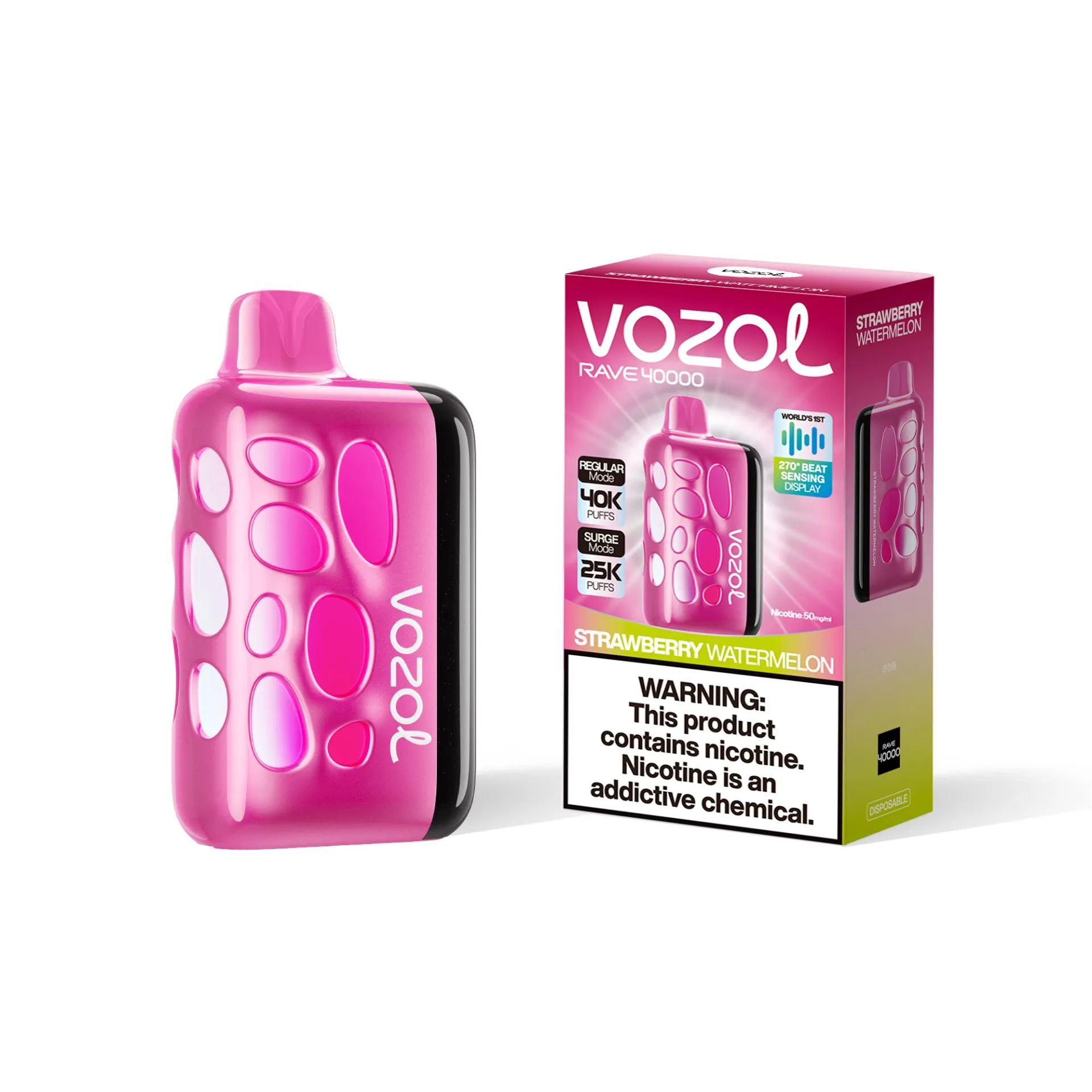 Vozol Rave 40000 Puffs Strawberry Watermelon Disposable Vape (5% Nicotine) | 270° Touchscreen, Dual Mesh, Type‑C