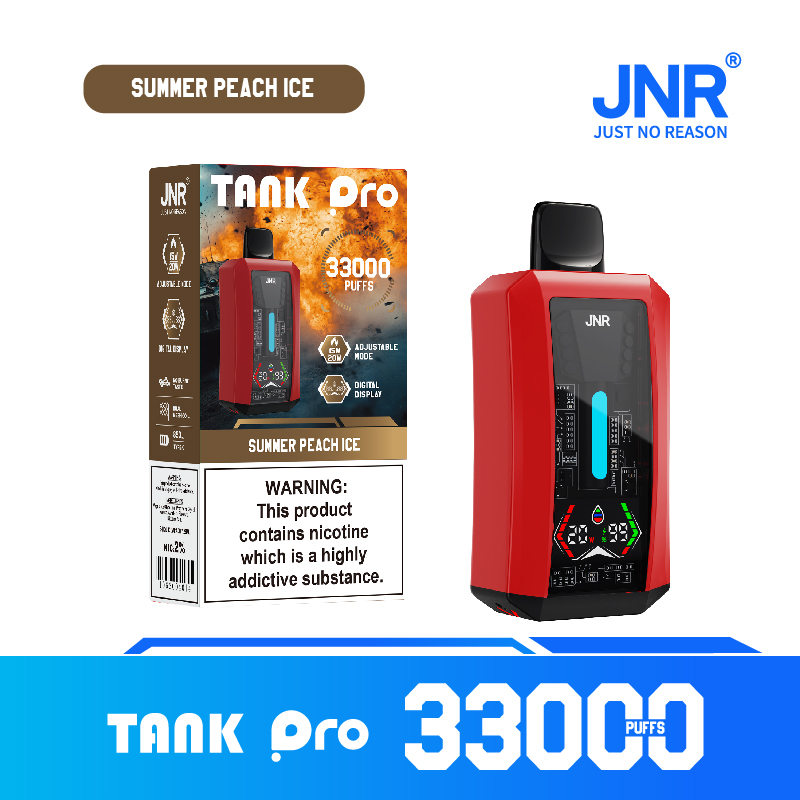 JNR TANK PRO Summer Peach Ice 33000 Puffs Disposable Vape (28ml, Dual Mesh, LED Display, Type‑C)