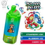 UZY 6-in-1 Disposable Vape 150000 Puffs – Strawberry Kiwi / Blueberry Ice / Cherry Ice (64ml, Rechargeable, Quad Mesh Coil)