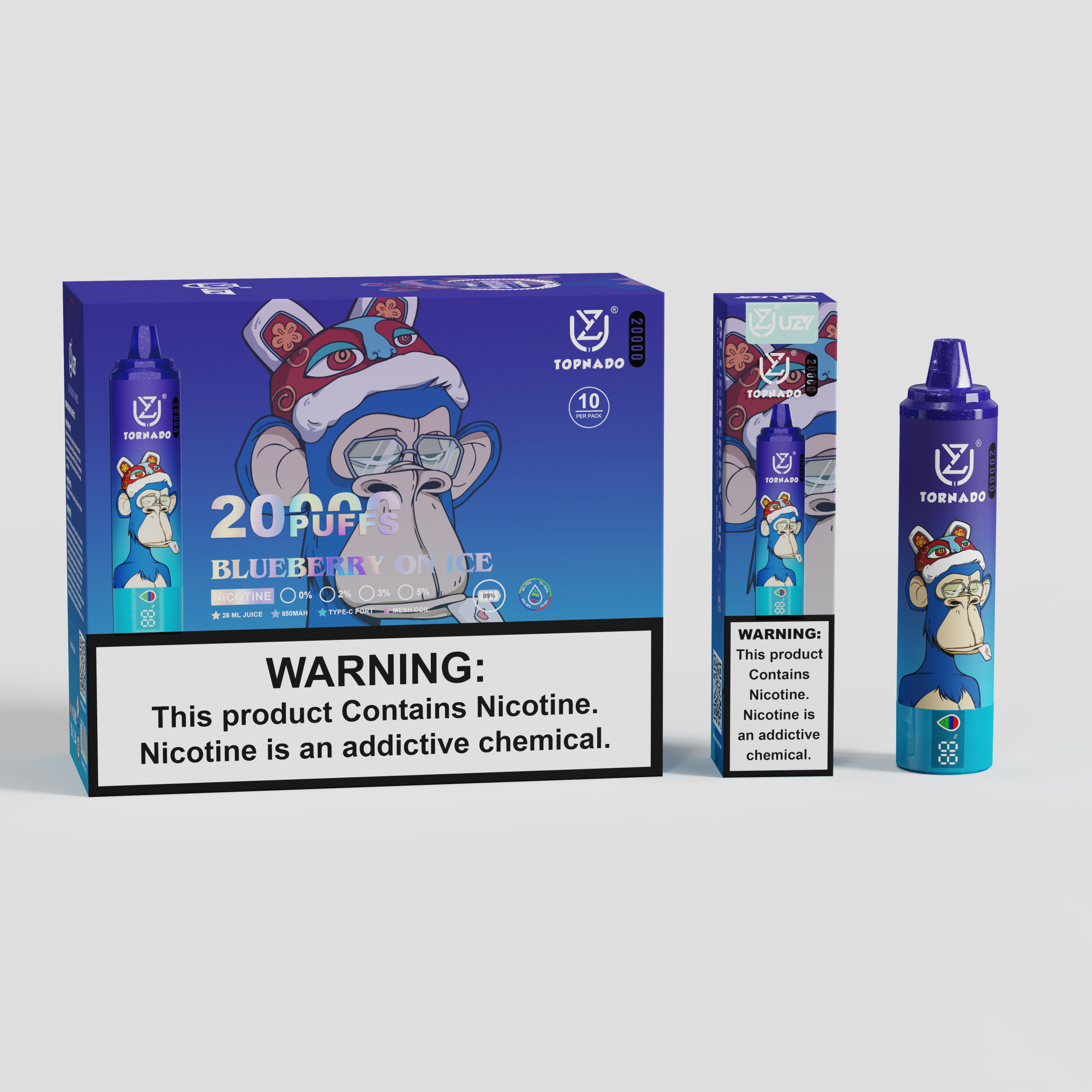 UZY Tornado 20000 Puffs Blueberry On Ice Disposable Vape (28ml, Rechargeable 850mAh, Type‑C)