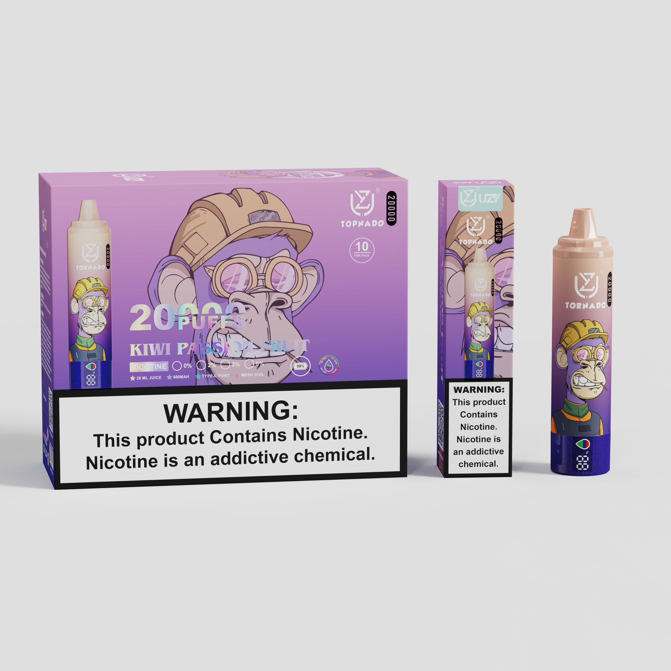 UZY Tornado 20000 Puffs Kiwi Passion Fruit Disposable Vape (28ml, Rechargeable USB‑C)