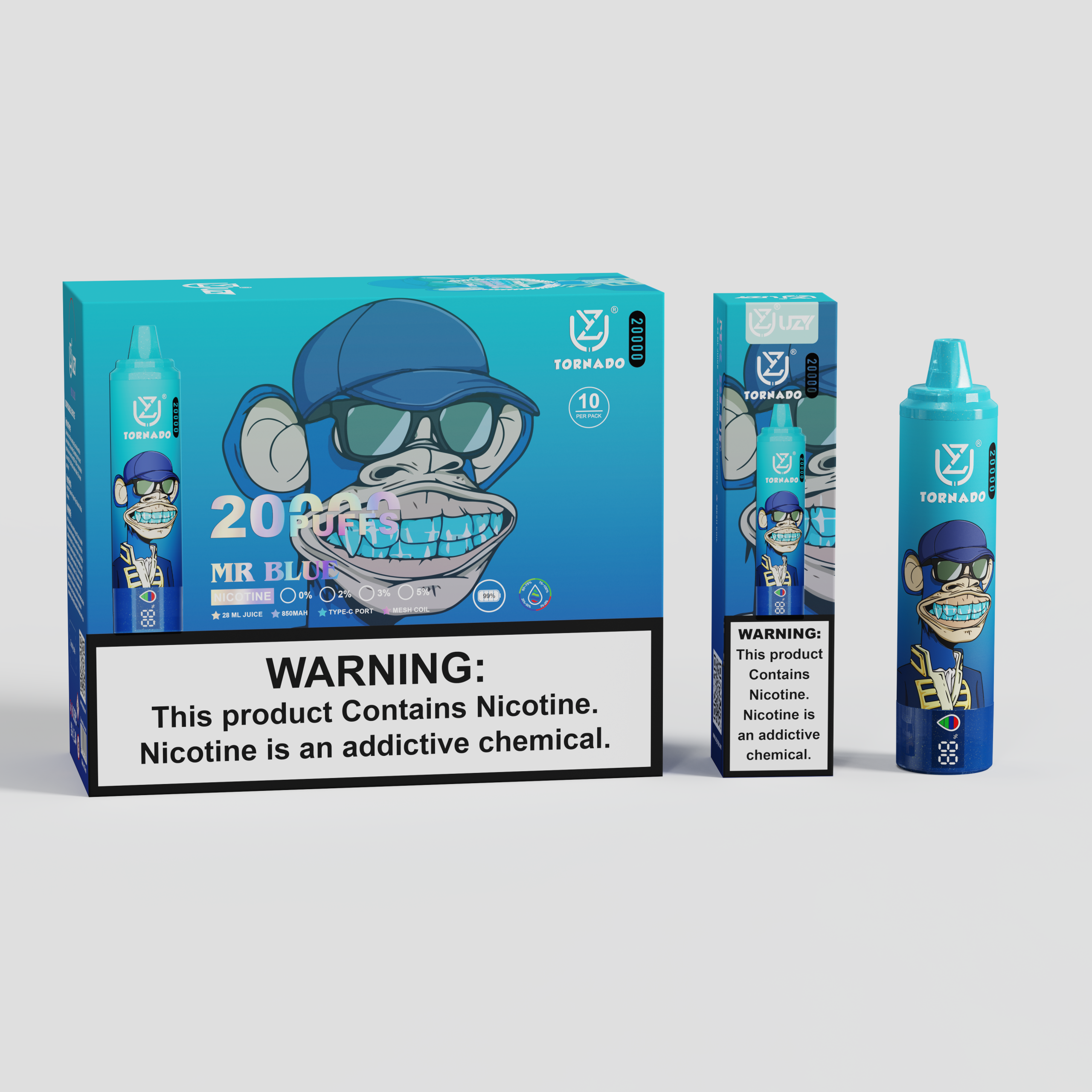 UZY Tornado 20000 Puffs Mr Blue – Blueberry Berry Ice Disposable Vape (28ml, Rechargeable Type‑C)